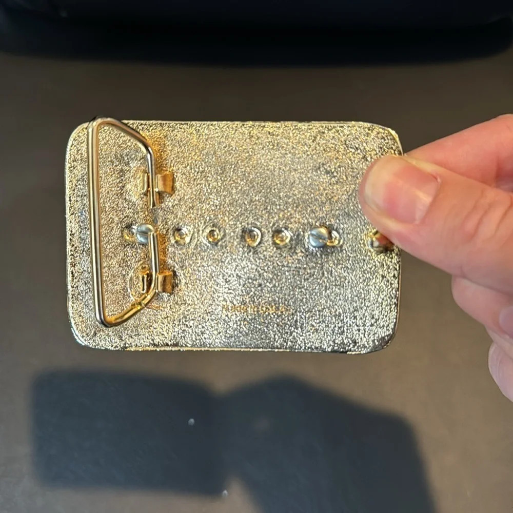USA Made Belt Buckle Gold Plated with Lapis Lazuli and Southwest Floral Design